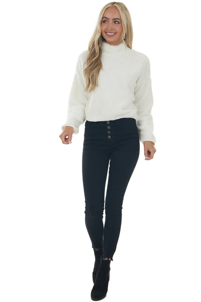 Ivory Soft Faux Fur Mock Neck Crop Top 