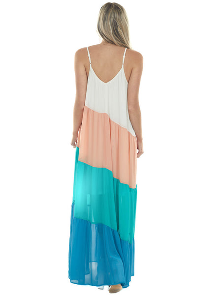 Ivory Sleeveless Colorblock Maxi Dress