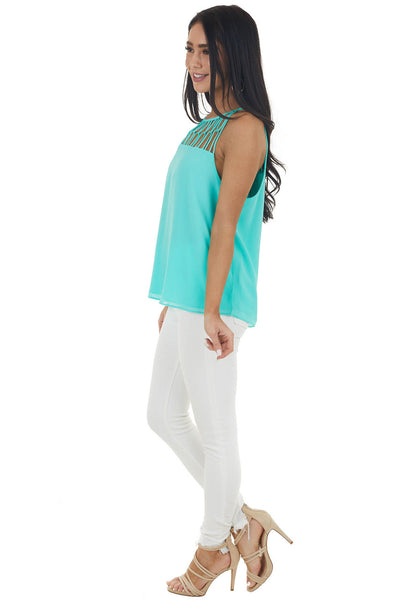 Bright Seafoam Tank Top with Loop Knotted Neckline