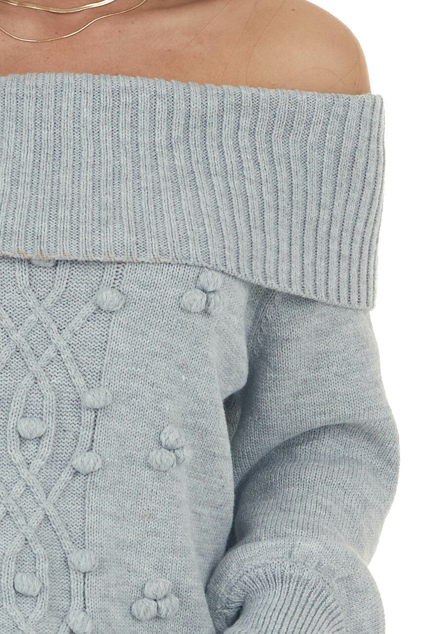 Dove Grey Off Shoulder Pom Pom Detail Sweater 