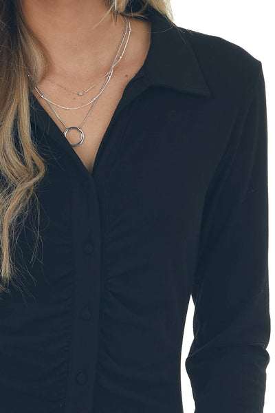 Black Brushed Knit Long Sleeve Shirt Dress