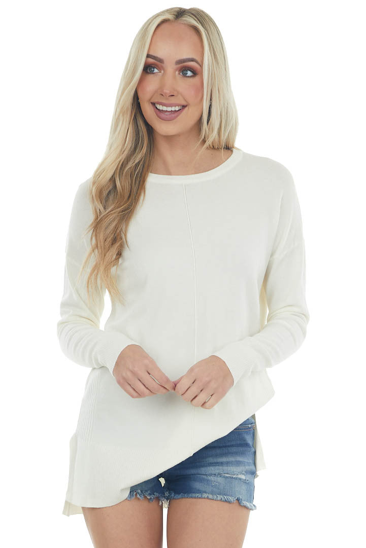 Cream Super Soft Knit Top with Ribbed Sides
