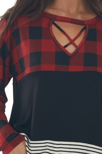 Cherry Buffalo Plaid Multiprint Strappy Top
