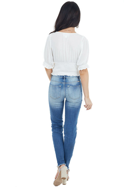 Ivory Babydoll Short Sleeve Crop Top with Smocked Detail