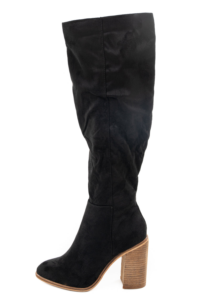 Black Faux Suede Tall Heeled Boots