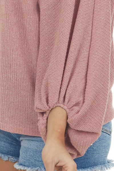 Dusty Coral Boat Neck Bubble Sleeve Knit Top