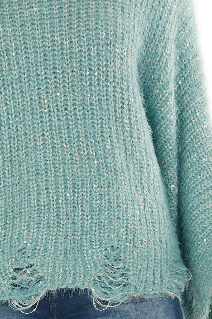 Arctic Blue Wide Sleeve Fuzzy Knit Sweater 