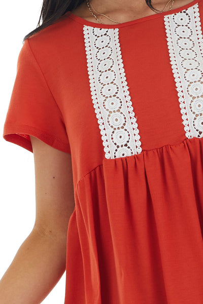 Rust Short Sleeve Top with Lace Detail 
