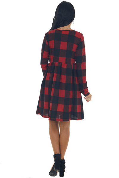 Cranberry Buffalo Plaid BabyDoll Short Dress