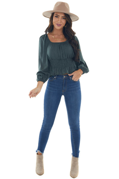 Spruce Open Back Smocked Peplum Silky Blouse 