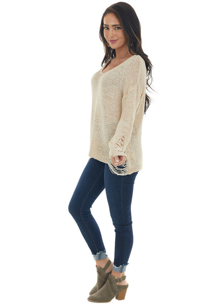 Sand Lightweight Heavily Distressed Sweater