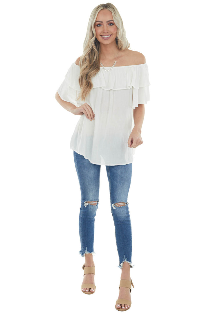 Ivory Off the Shoulder Metallic Thread Blouse 