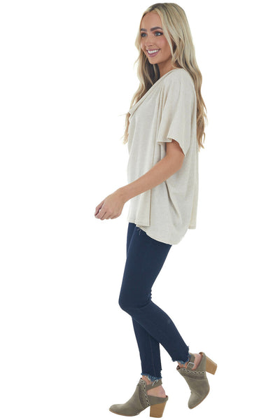 Oatmeal Draped Neck Oversized Thermal Top