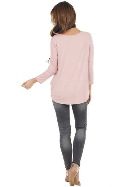 Dusty Blush 3/4 Sleeve Top with Caged Neckline Detail