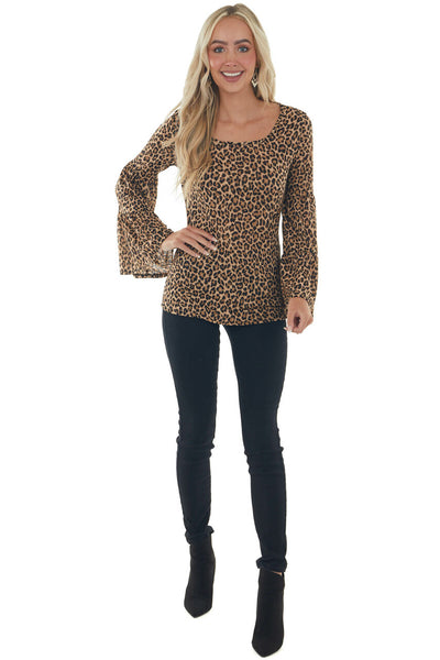 Camel and Sepia Leopard Flare Sleeve Top 
