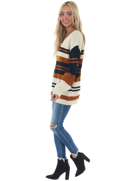 Black Multi Striped Long Sleeve Knit Sweater