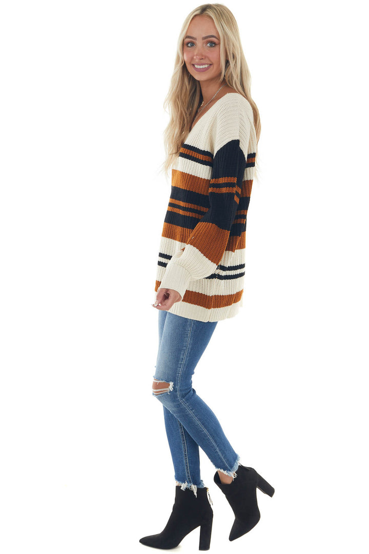 Black Multi Striped Long Sleeve Knit Sweater