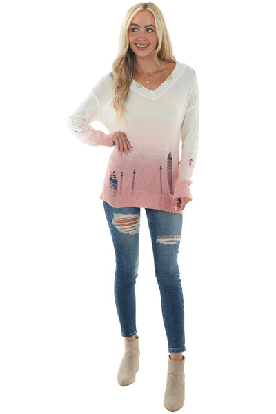 Deep Punch and Ivory Ombre Distressed Top
