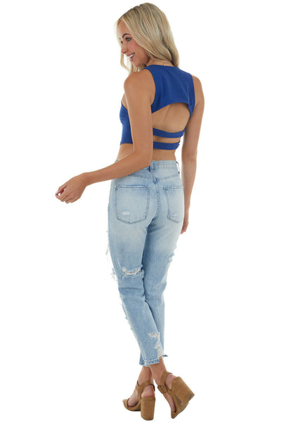 Royal Blue Sleeveless Strappy Open Back Top 