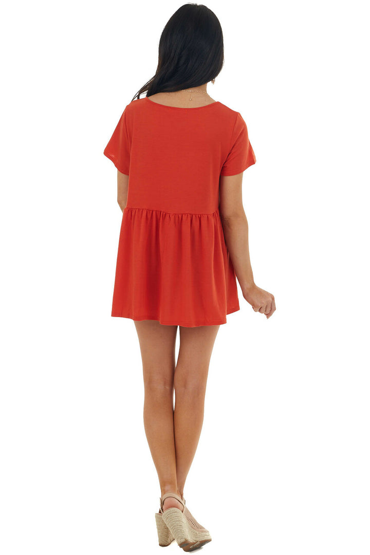 Rust Short Sleeve Top with Lace Detail 