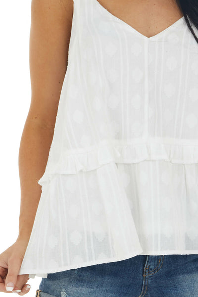 Off White V Neck Tiered Woven Tank Top