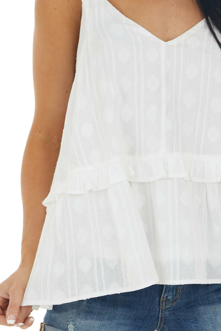 Off White V Neck Tiered Woven Tank Top
