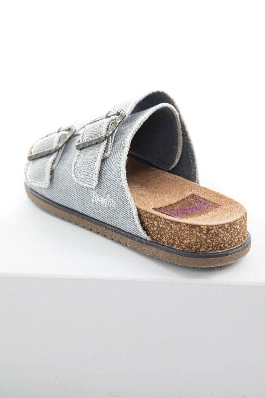 Slate Denim Slip On Sandals with Buckle Detail 
