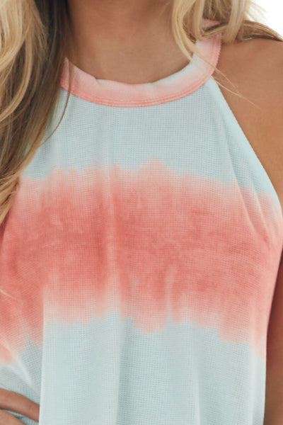 Mint and Coral Tie Dye Halter Knit Tank Top
