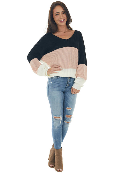Tea Rose Colorblock Sweater with Twist Back 
