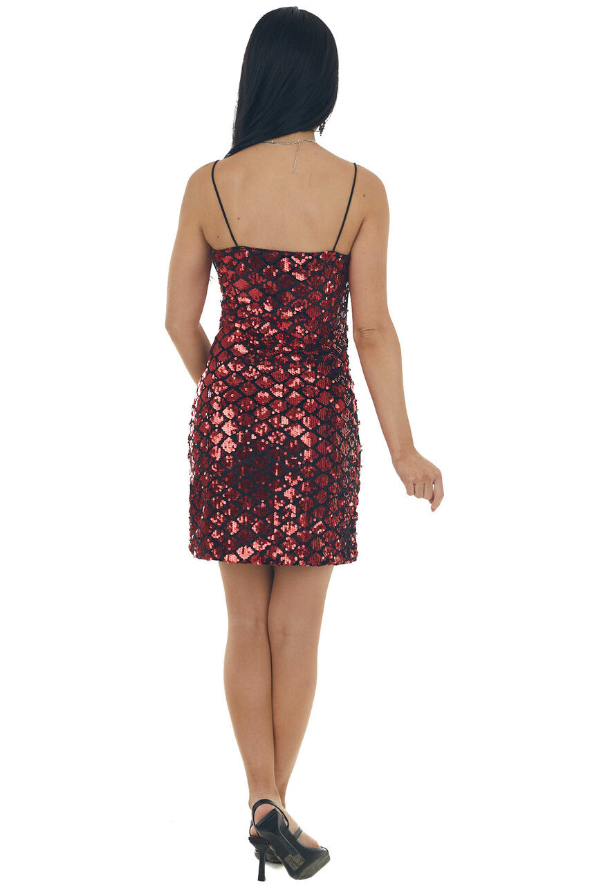 Ruby and Black Sequin Pattern Mini Cami Dress 
