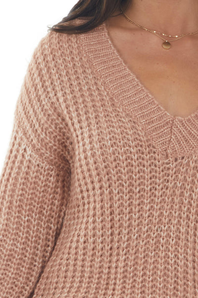 Faded Rose Stretchy Knit V Neck Sweater