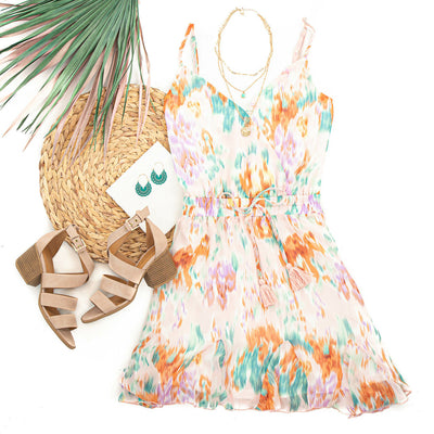 Colorful Printed Surplice Sleeveless Romper 