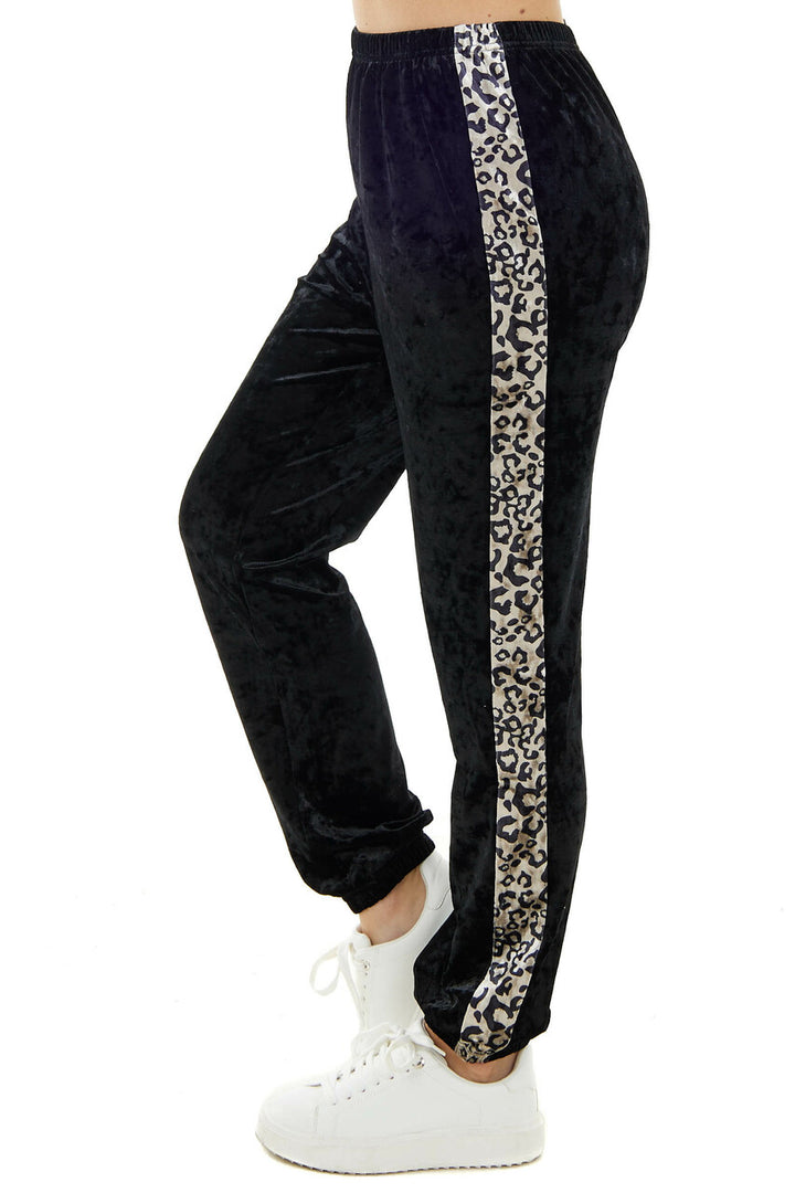 Black Velvet Leopard Side Contrast Sweatpants