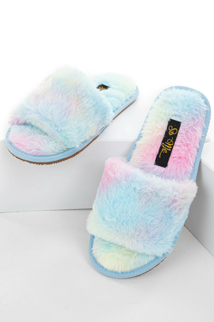 Multicolor Fuzzy Faux Fur Slipper with Foam Sole