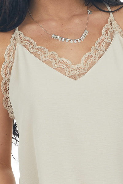 Latte V Neck Lace Trim Racerback Camisole