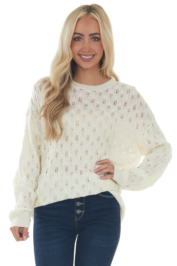 Cream Lightweight Pointelle Oversized Sweater