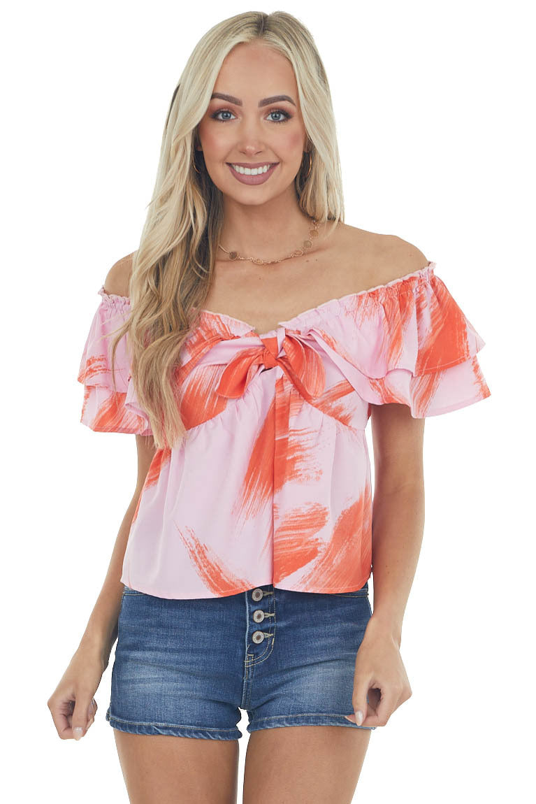Carnation and Fire Printed Off Shoulder Blouse