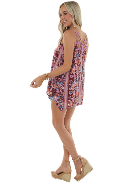 Rosewood Floral Print Tank with Ladder Back