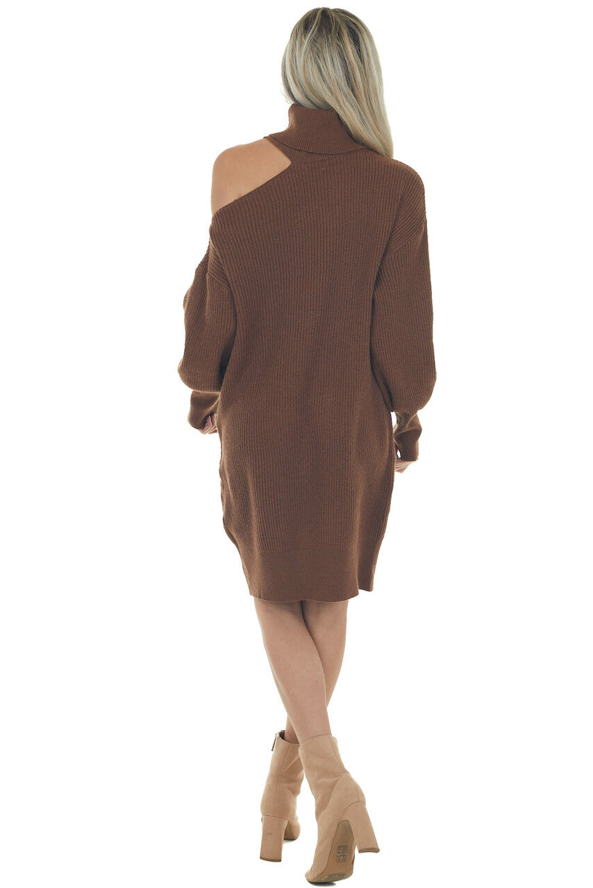 Sepia Cold Shoulder Turtleneck Sweater Dress 