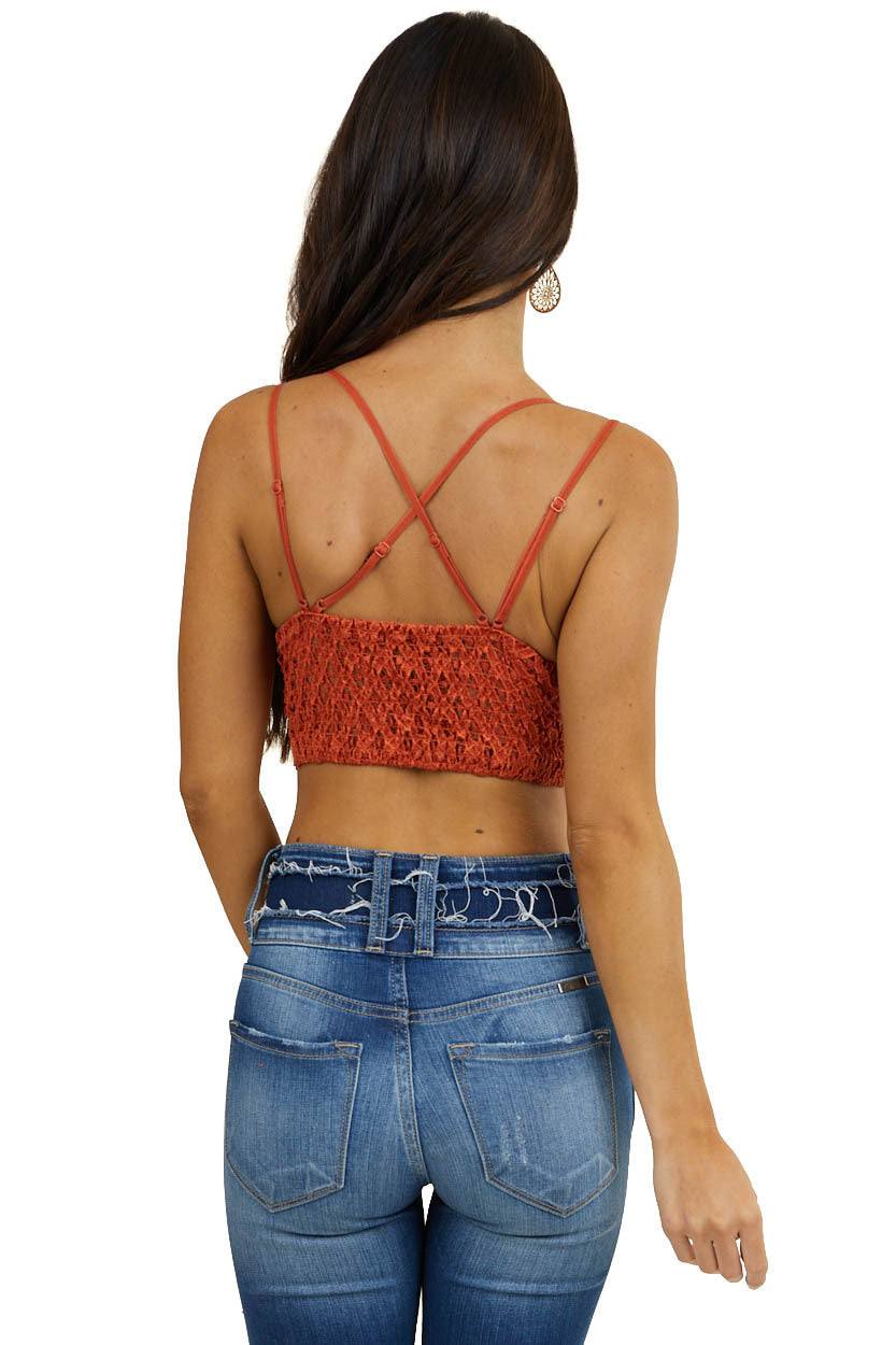 Rust Floral Lace Bralette with Criss Cross Straps 