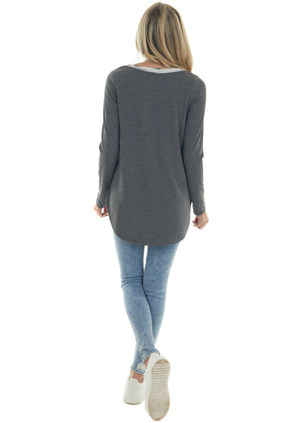 Graphite Camo Contrast Long Sleeve Knit Top