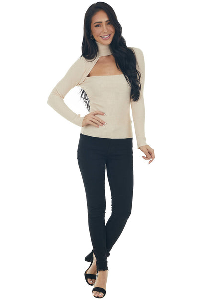 Desert Sand Ribbed Knit Long Sleeve Turtleneck