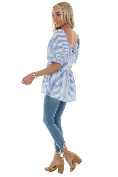 Cornflower Striped Puff Sleeve Babydoll Blouse