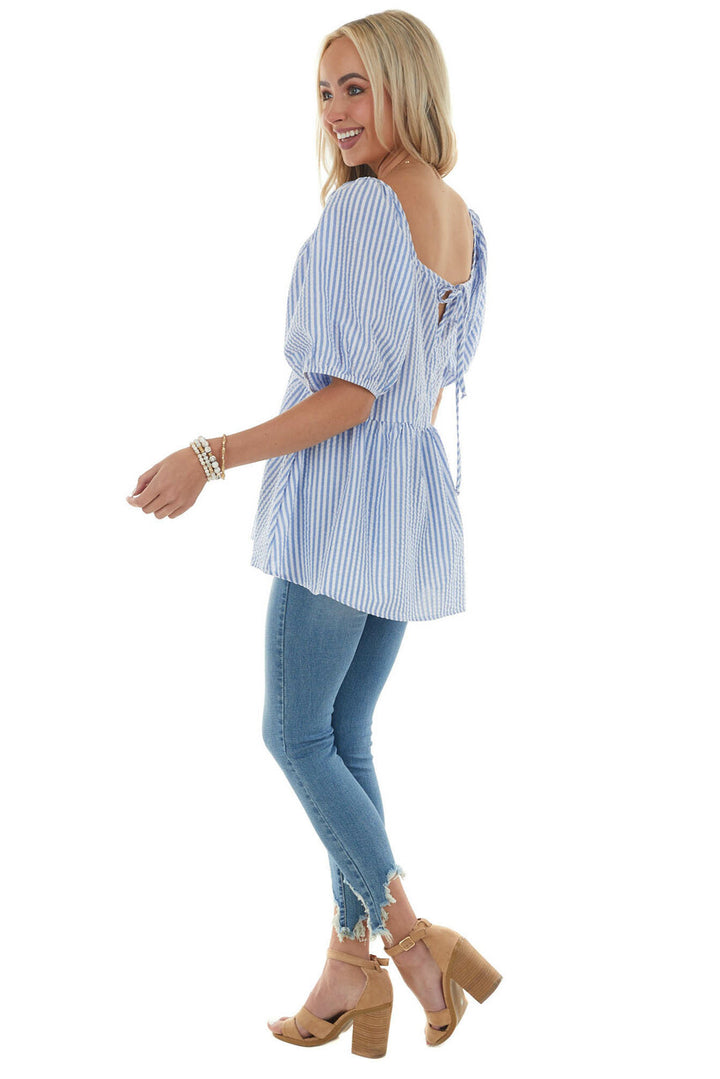 Cornflower Striped Puff Sleeve Babydoll Blouse