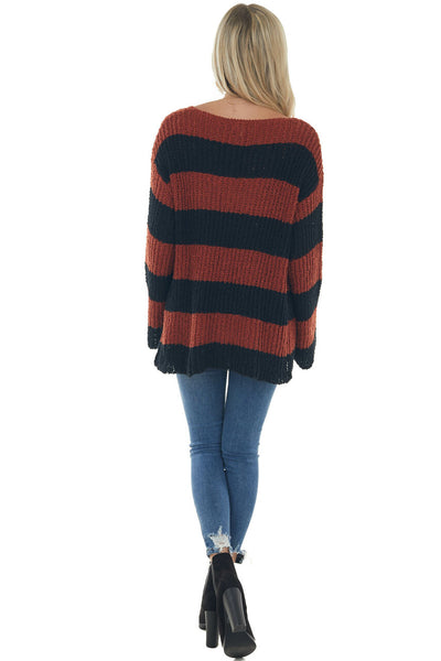 Rust and Black Striped Soft Knit Sweater 