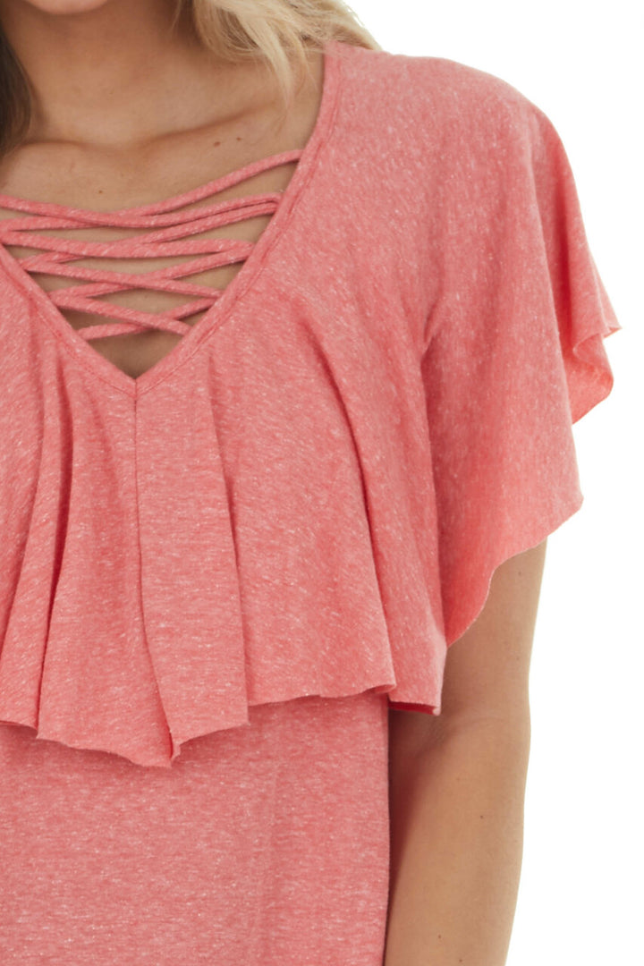 Coral Short Sleeve Caged Neck Overlaying Top