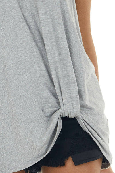 Heather Grey Front Twist Stretchy Knit Top with Halter Neck