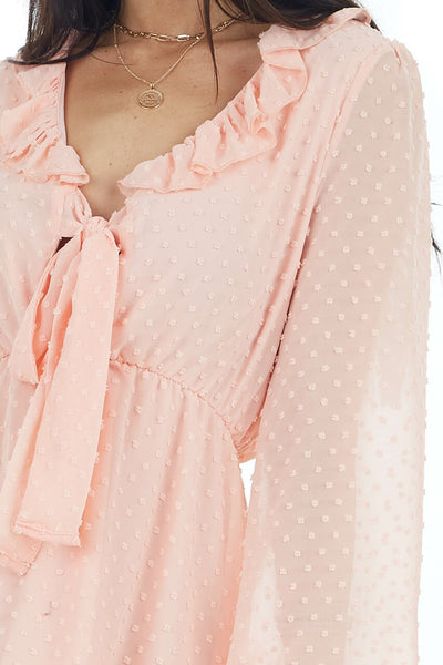 Blush Swiss Dot Woven Dress with Front Tie Closure