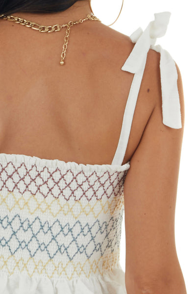 Off White Embroidered Sleeveless Cropped Top