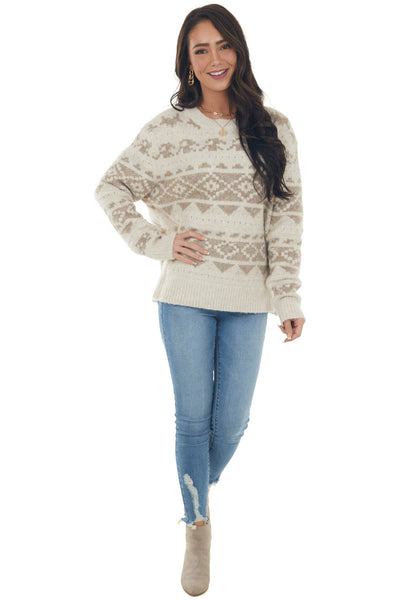 Champagne Printed Soft Brushed Knit Sweater 